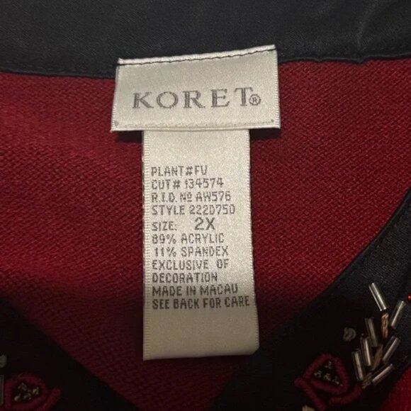 Koret Vintage Embroidered Cardigan – Red Knit Sweater with Black Trim 2X - Picture 7 of 7